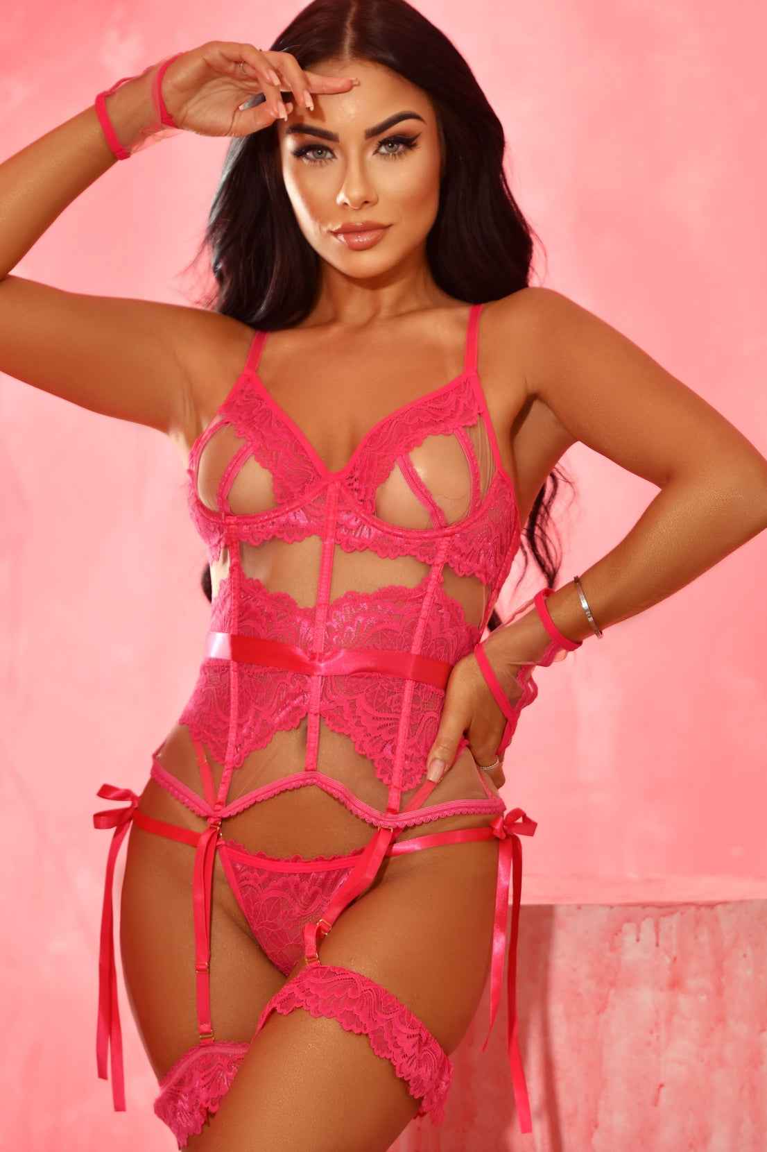 Layla Sheer Lace 4 Piece Corset Set