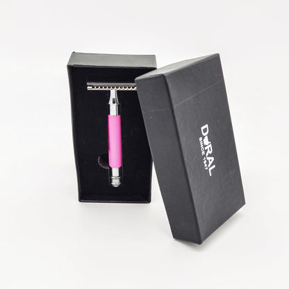 Dural Heavy Stroud Head Double Edge Safety Razor Duty Pink/Black + Pouch by Pasteur Pharmacy