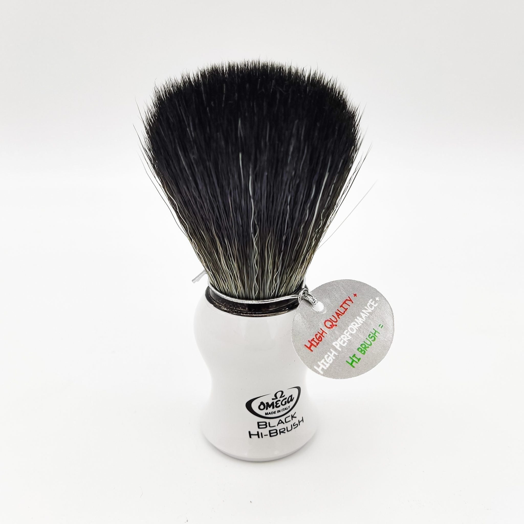 Omega shaving brush white handle 0196745 Hi-Brush synthetic fibre by Pasteur Pharmacy