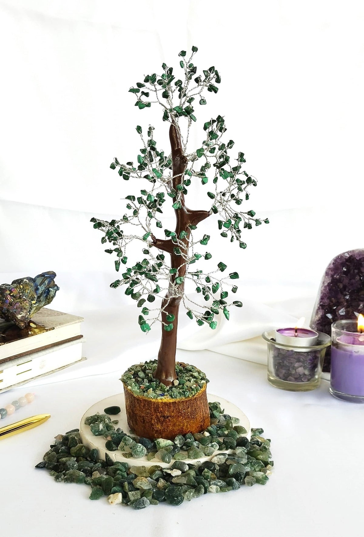 Malachite Gemstone Tree, Crystal Tree Of Life.  DestGlow