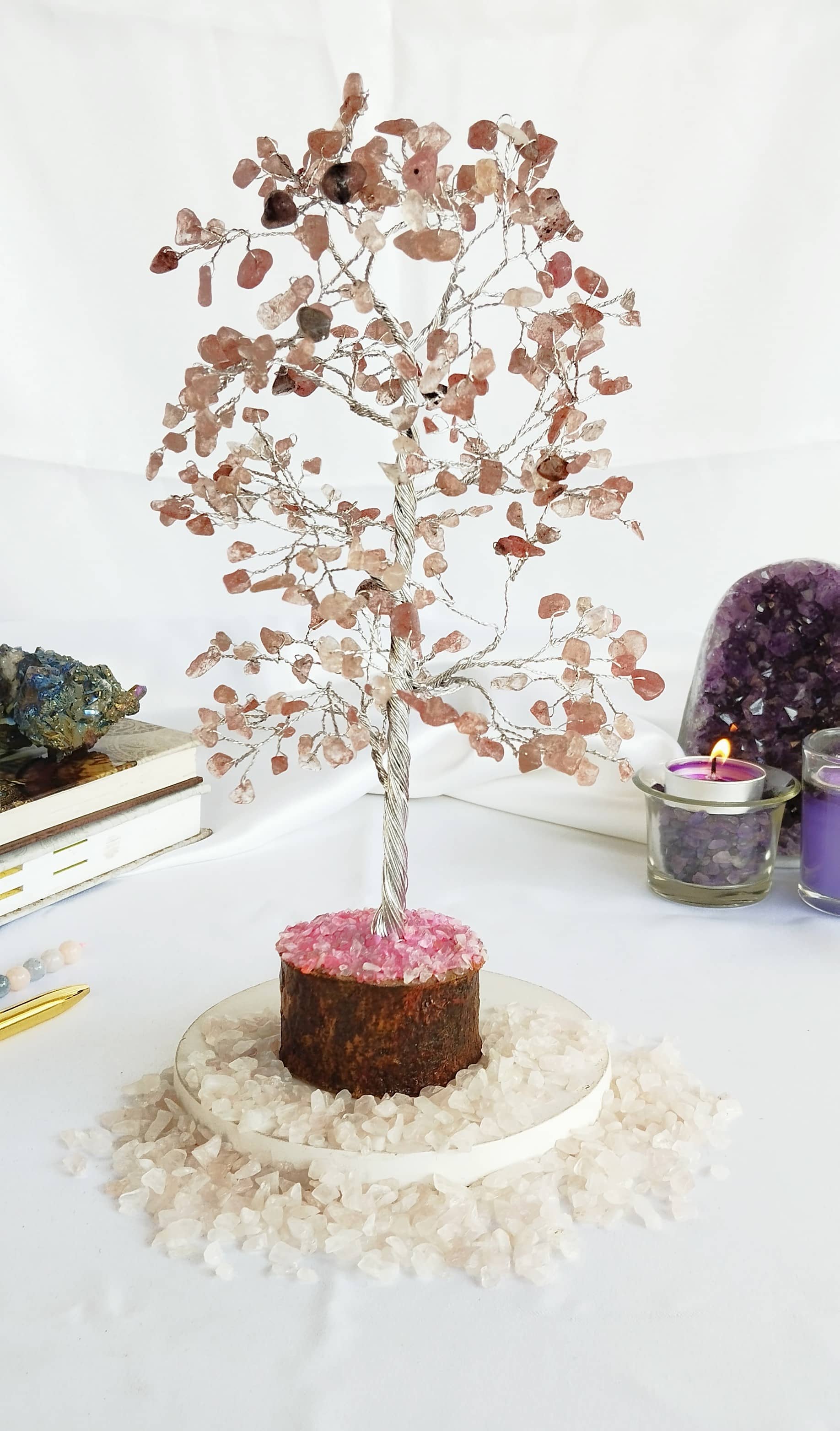 Gemstone Tree Strawberry Quartz Crystal Tree Of Life.