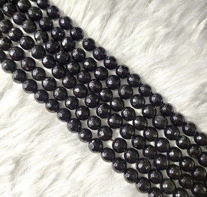 Black Tourmaline Faceted Beads, Crystal Beads for Jewelry.  DestGlow