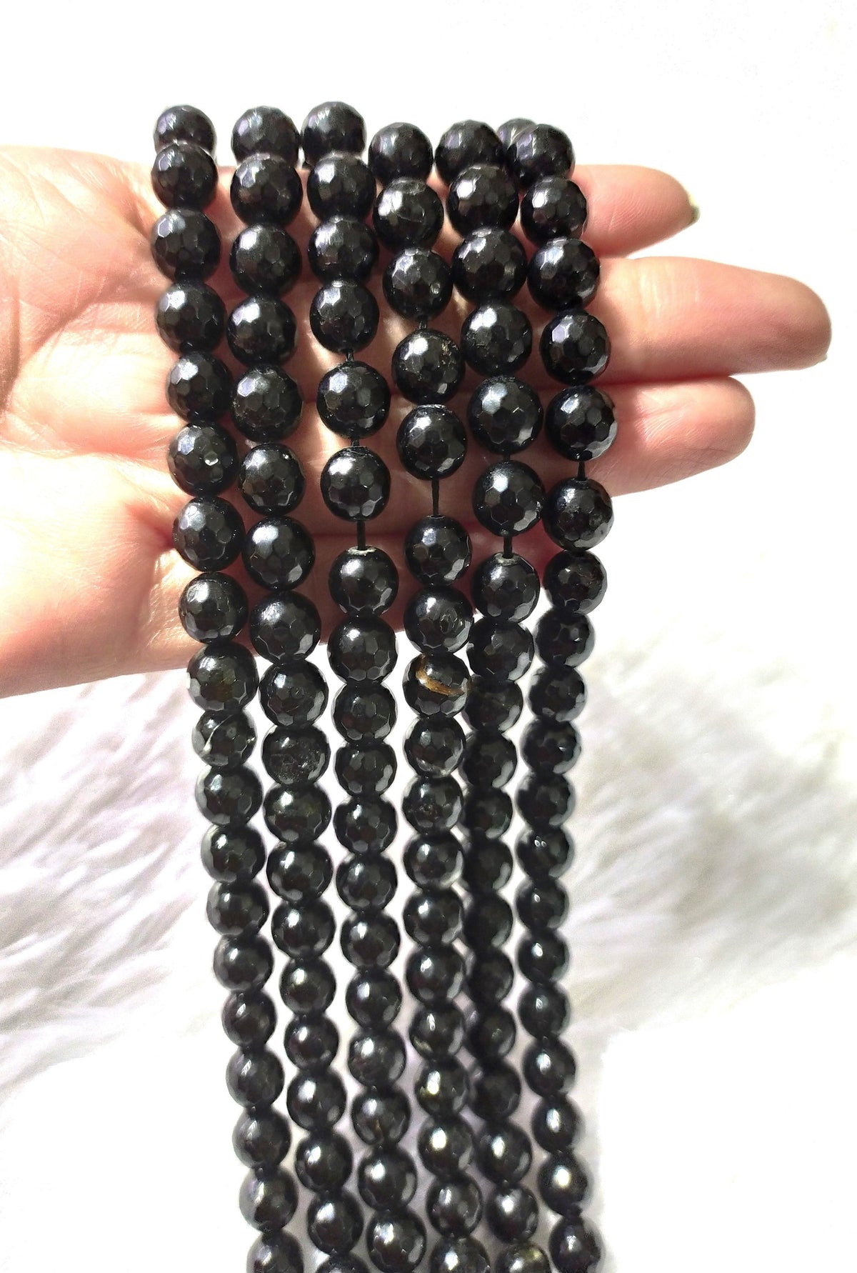 Black Tourmaline Faceted Beads, Crystal Beads for Jewelry.