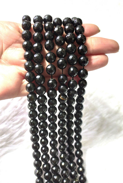 Black Tourmaline Faceted Beads, Crystal Beads for Jewelry.