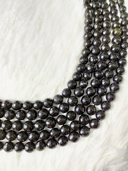 Black Tourmaline Faceted Beads, Crystal Beads for Jewelry.