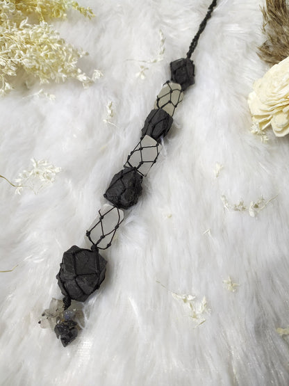 Black Tourmaline &amp; Selenite Crystal Hanger, Car Accessories  DestGlow