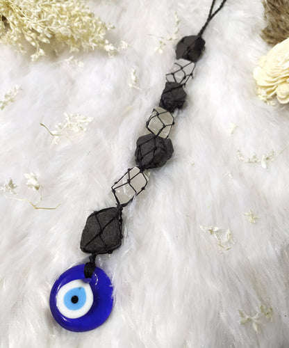 Black Tourmaline &amp; Selenite With Evil Eye Crystal Hanger  DestGlow