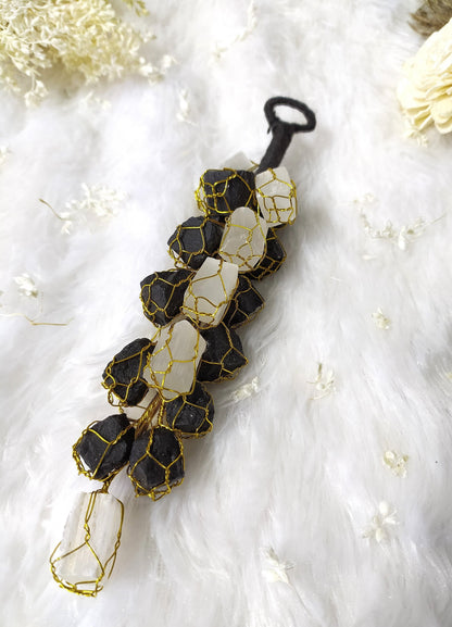 Selenite with Black Tourmaline Hanger, Raw Stones Hanger  DestGlow