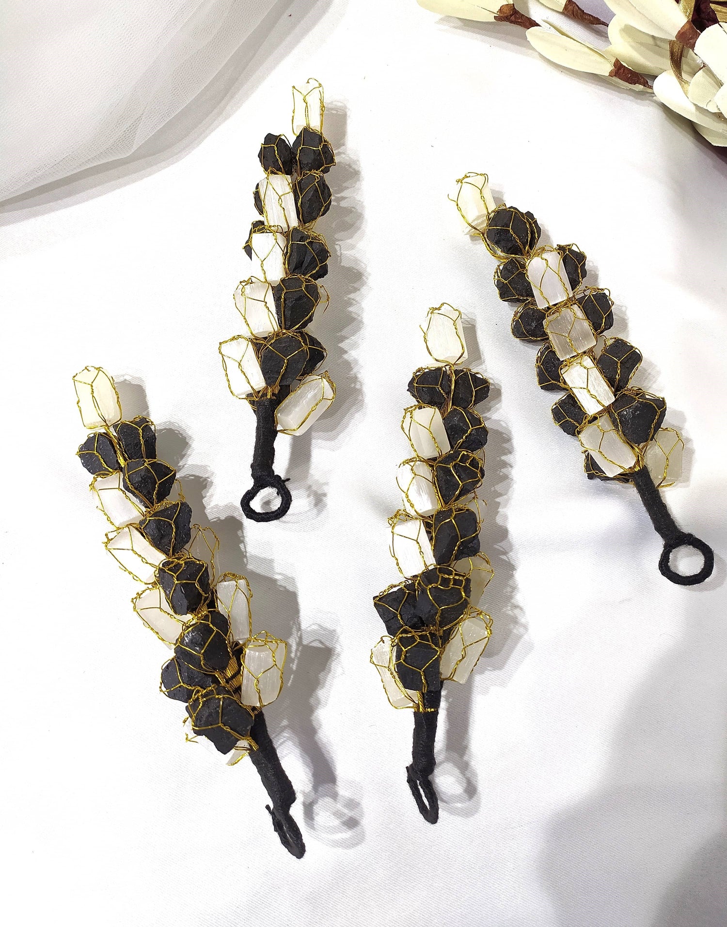 Selenite with Black Tourmaline Hanger, Raw Stones Hanger