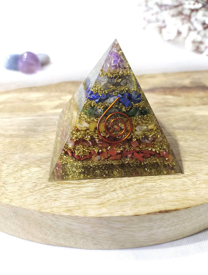 7 Chakra Orgone Pyramid, Crystal Energy Pyramid.  DestGlow