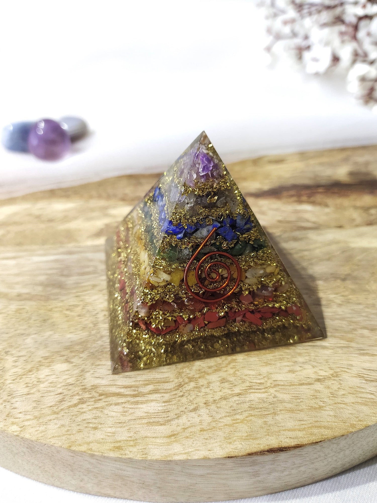 7 Chakra Orgone Pyramid, Crystal Energy Pyramid.  DestGlow