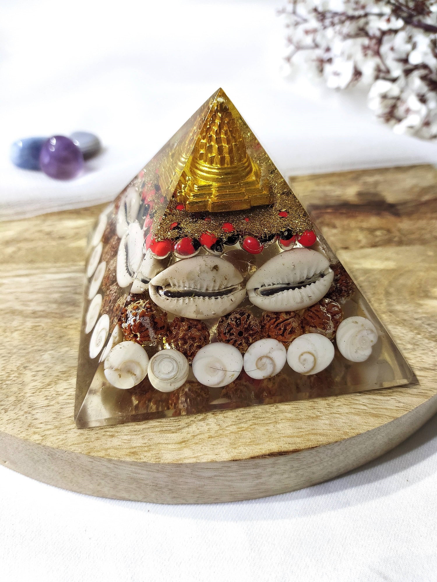 Gomti Chakra Orgone Pyramid, Healing Crystal Pyramid.  DestGlow