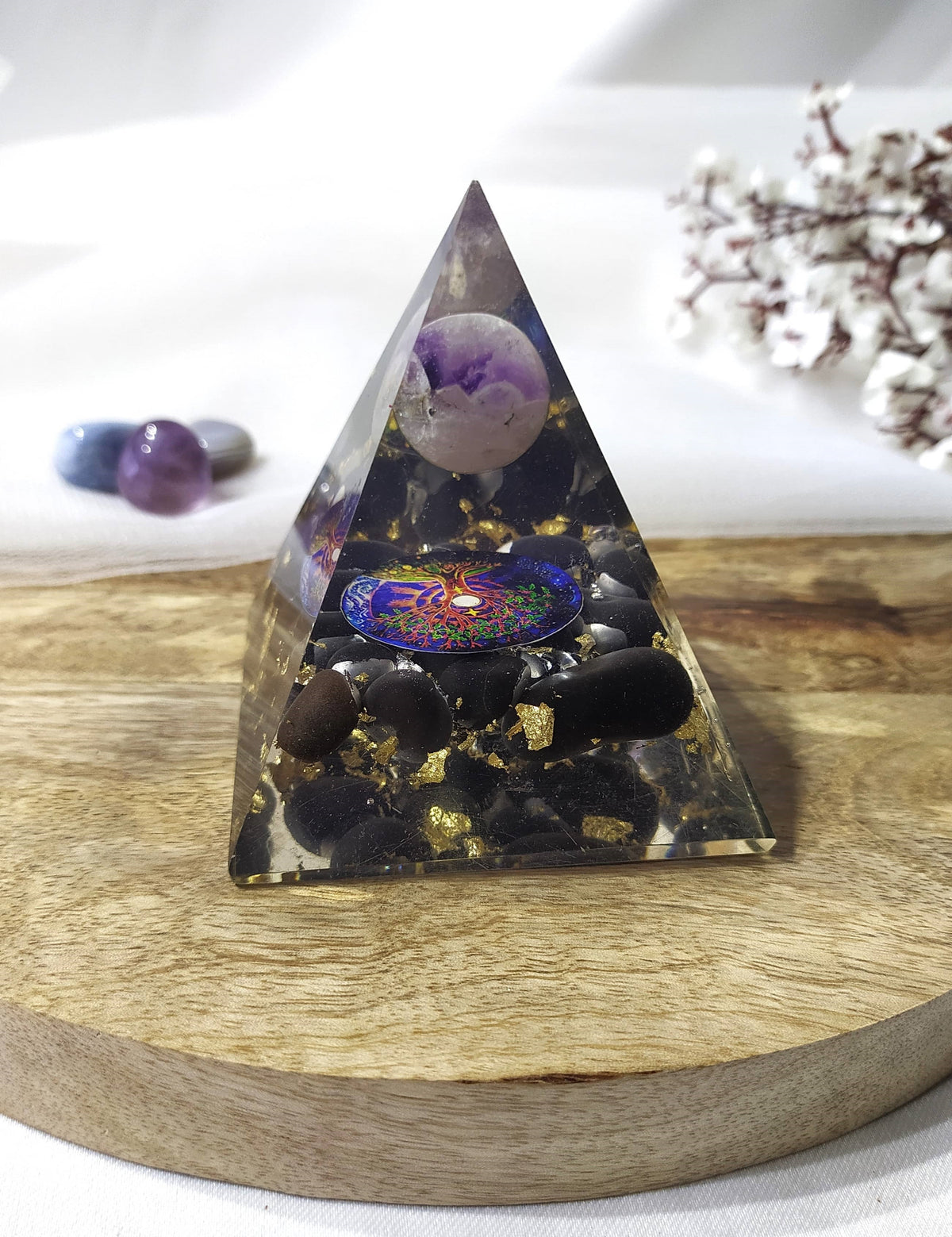 Black Tourmaline Orgone Pyramid, Crystal Energy Pyramid