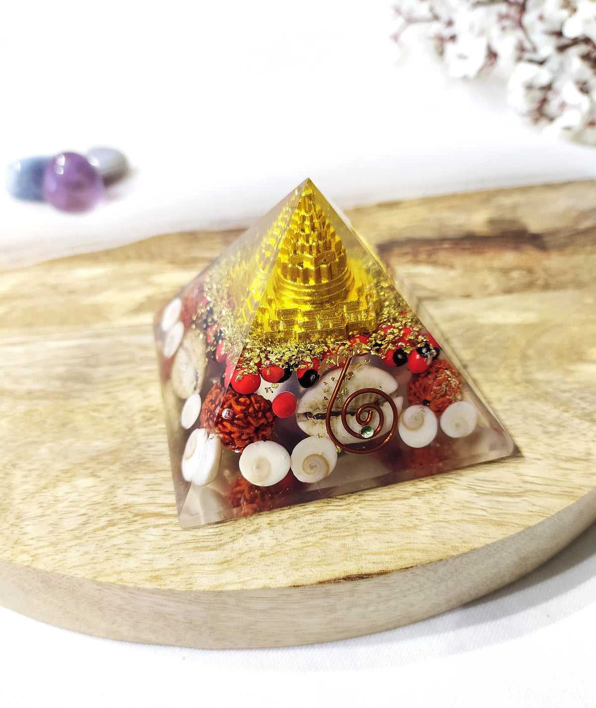 Gomti Chakra Orgone Pyramid, Healing Crystal Pyramid.  DestGlow