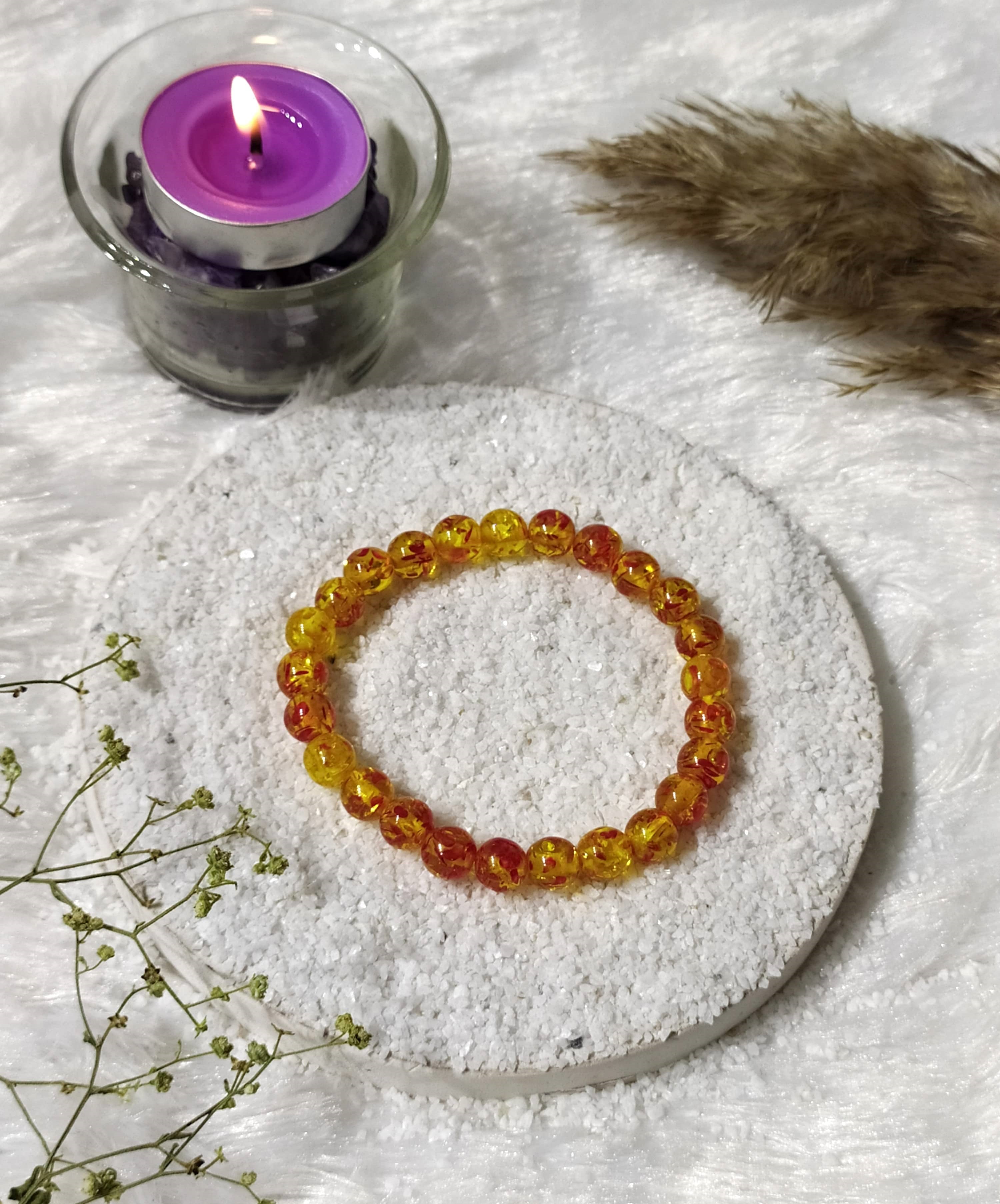 Amber Dyed Round Beads Bracelet, Gemstone Bracelet  DestGlow