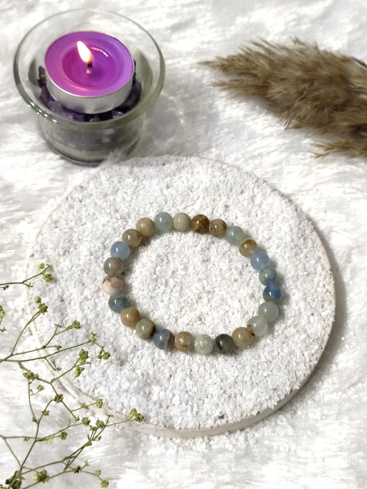 Blue Calcite Round Beads Bracelet, Gemstone Bracelet  DestGlow