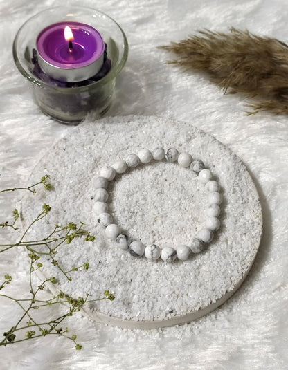 Howlite Faceted Beads Bracelet, Healing Crystal Bracelet  DestGlow