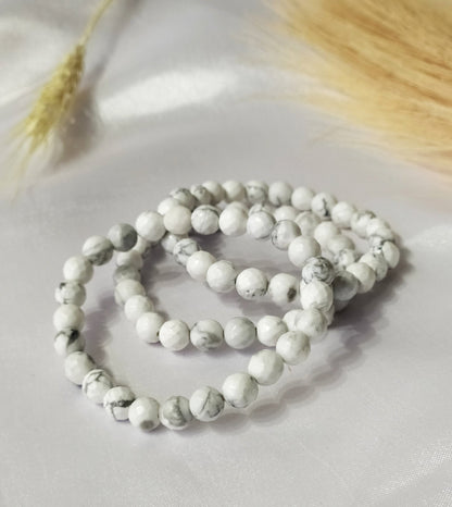 Howlite Faceted Beads Bracelet, Healing Crystal Bracelet  DestGlow