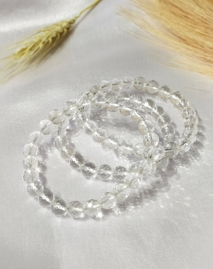 Faceted Clear Quartz Beads Bracelet, Crystal Bracelet.  DestGlow