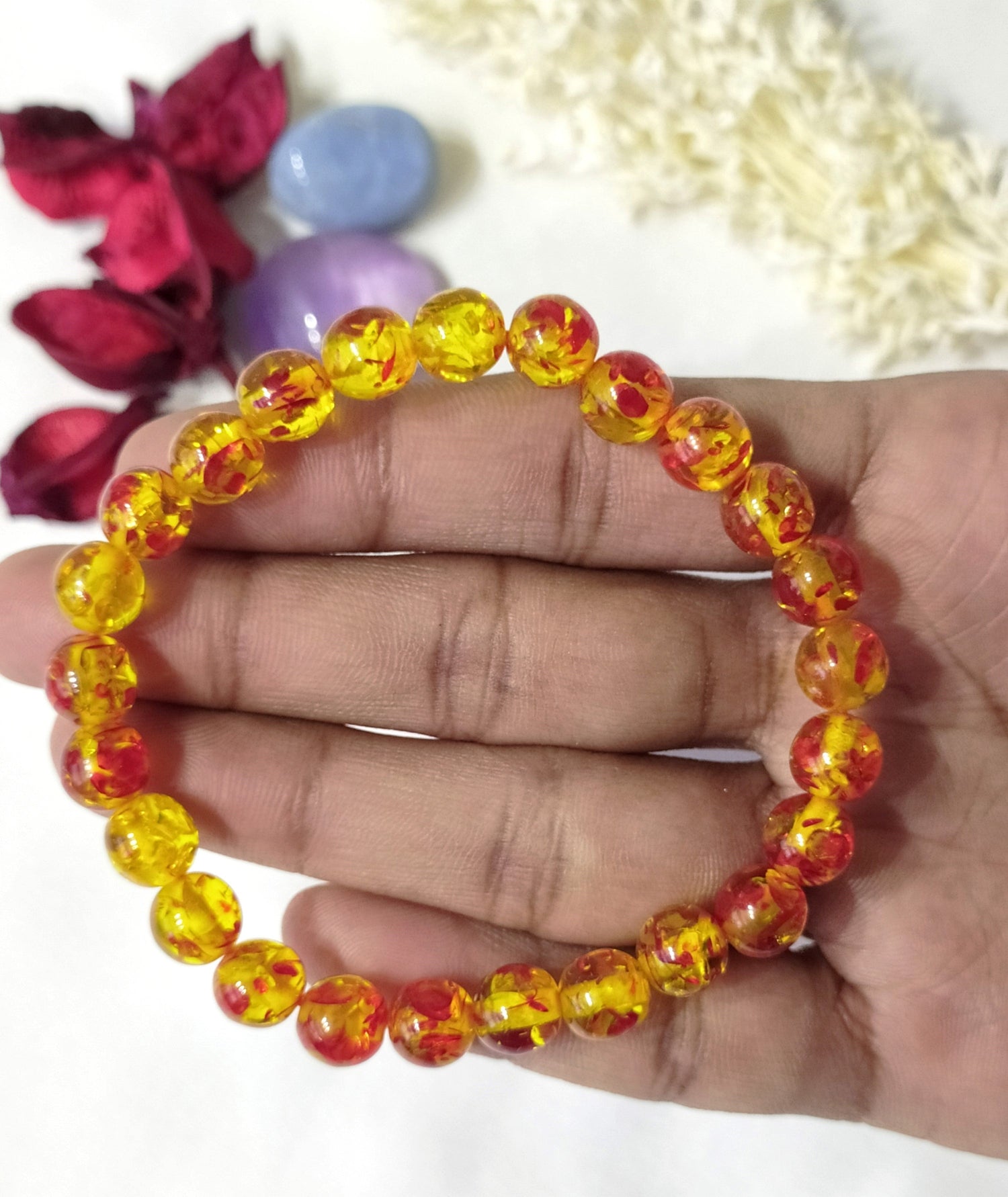 Amber Dyed Round Beads Bracelet, Gemstone Bracelet  DestGlow