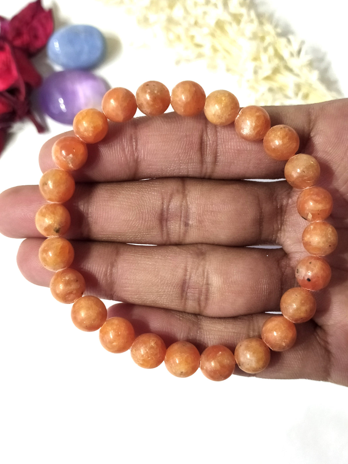 Orange Calcite Round Beads Bracelet (Manifestation &amp; Abundance).  DestGlow