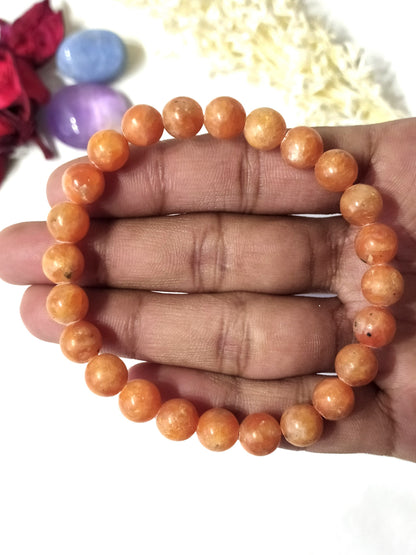Orange Calcite Round Beads Bracelet (Manifestation &amp; Abundance).  DestGlow