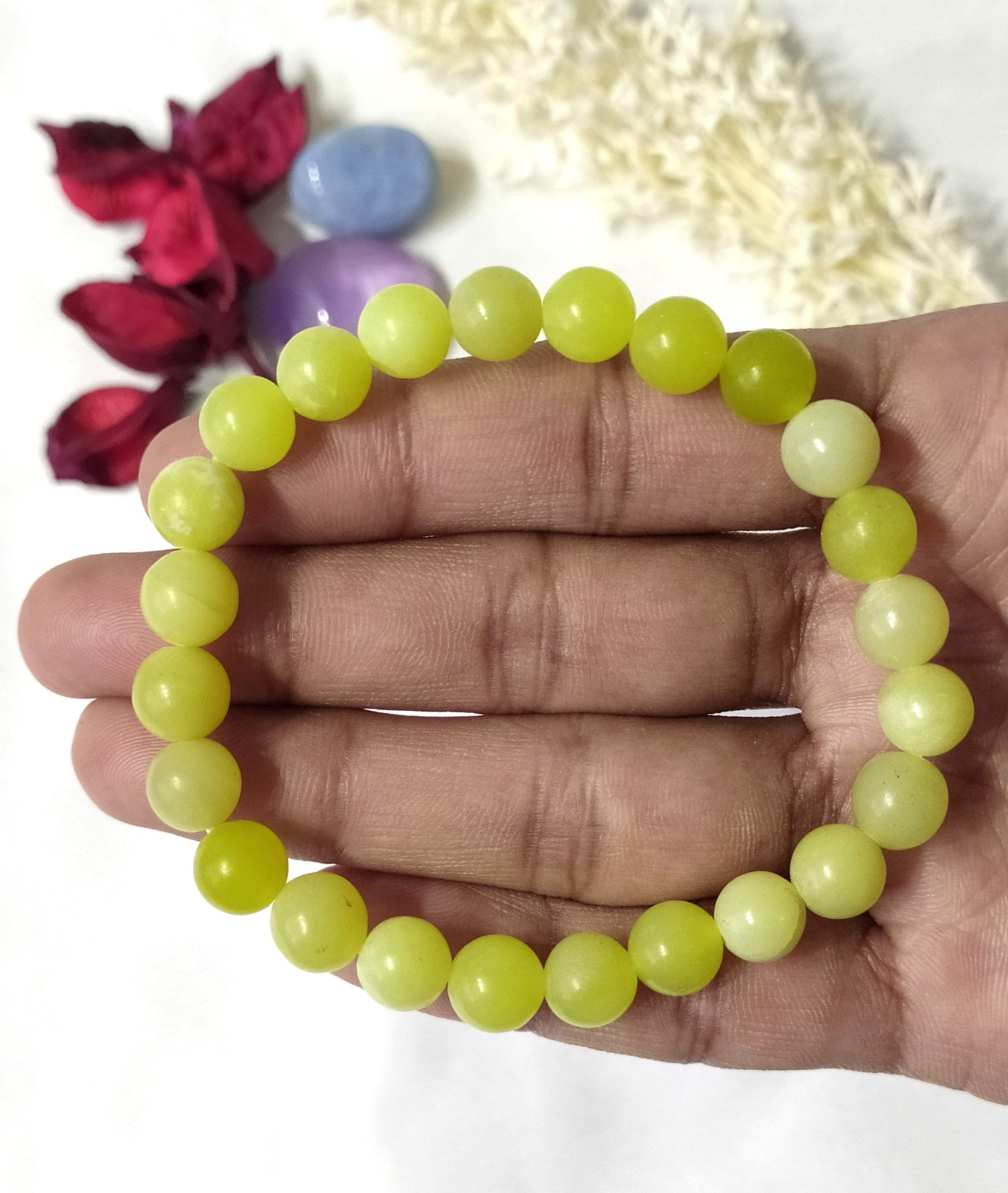 Lemon Quartz Round Beads Bracelet (Enhances Focus &amp; Clarity ).  DestGlow