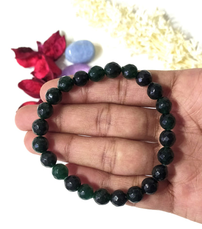 Green Jade Faceted Beads Bracelet, Crystal Bracelet  DestGlow