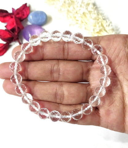 Faceted Clear Quartz Beads Bracelet, Crystal Bracelet.  DestGlow