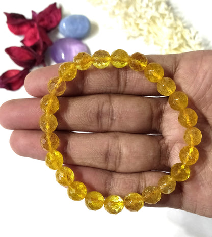 Faceted Heated Citrine Beads Bracelet, Crystal Bracelet.