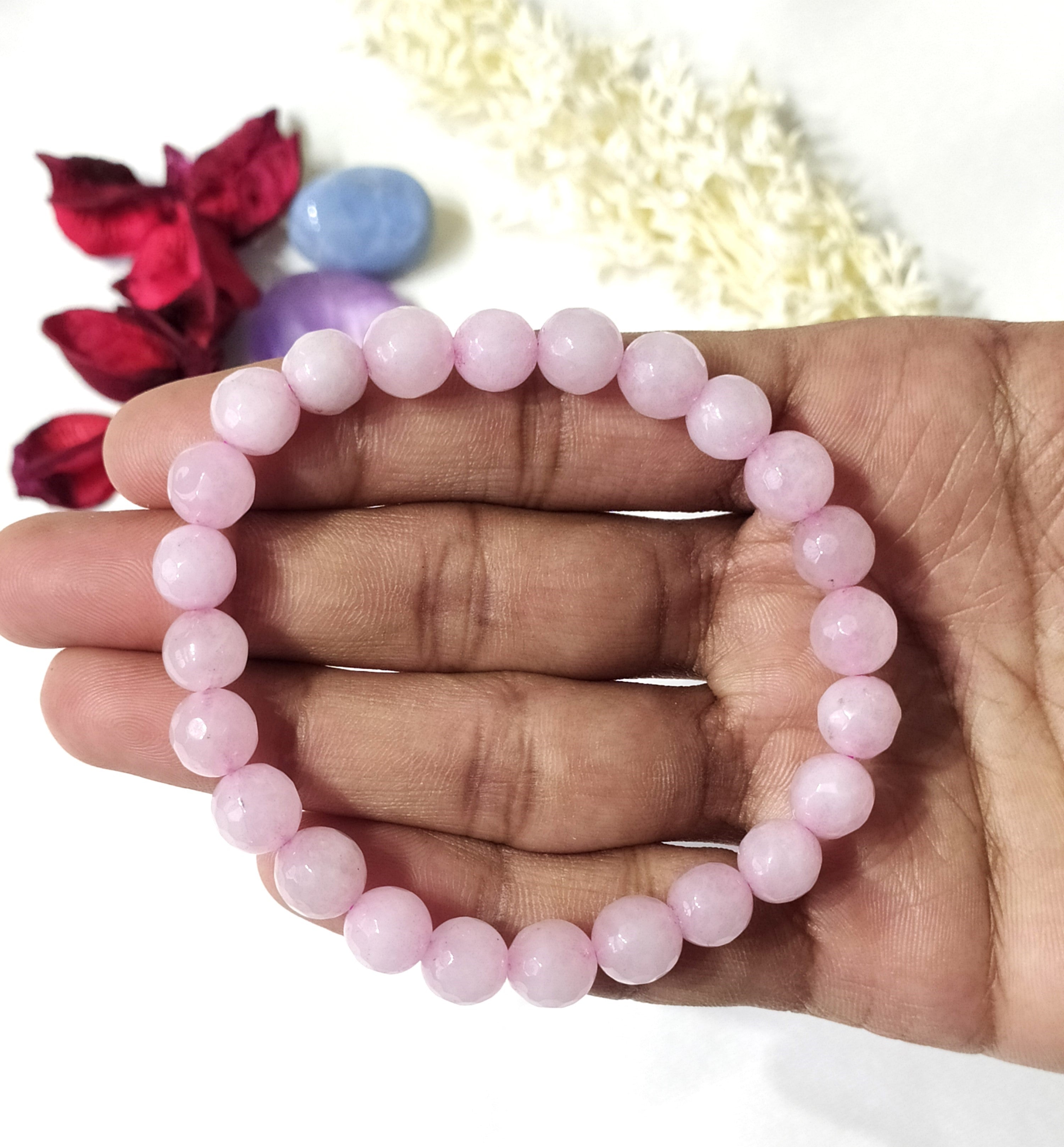 Rose Quartz Faceted Beads Bracelet, Crystal Bracelet