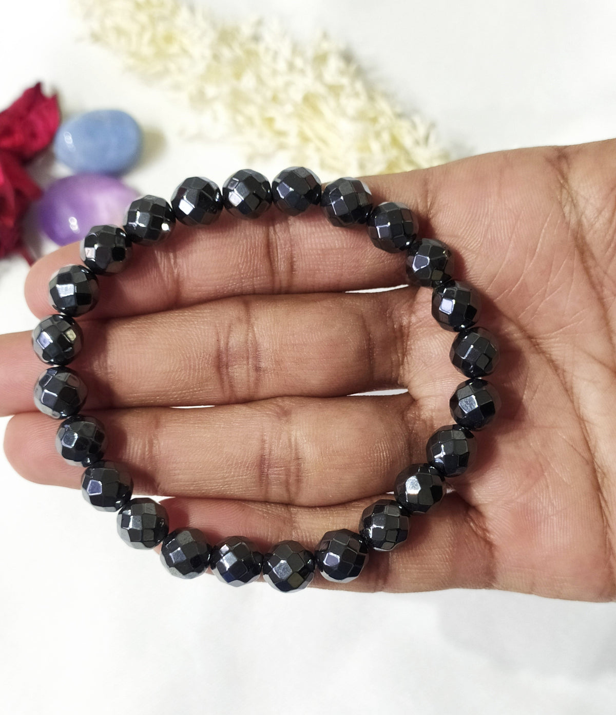 Hematite Faceted Beads Bracelet, Healing Crystal Bracelet  DestGlow