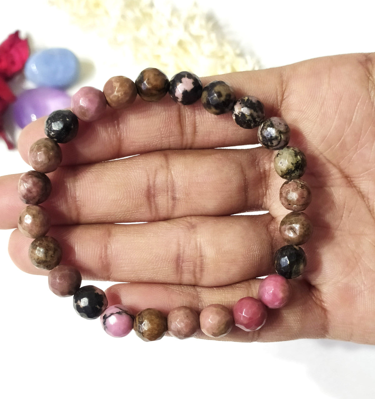 Faceted Rhodonite Beads Bracelet, Crystal Bracelet.  DestGlow