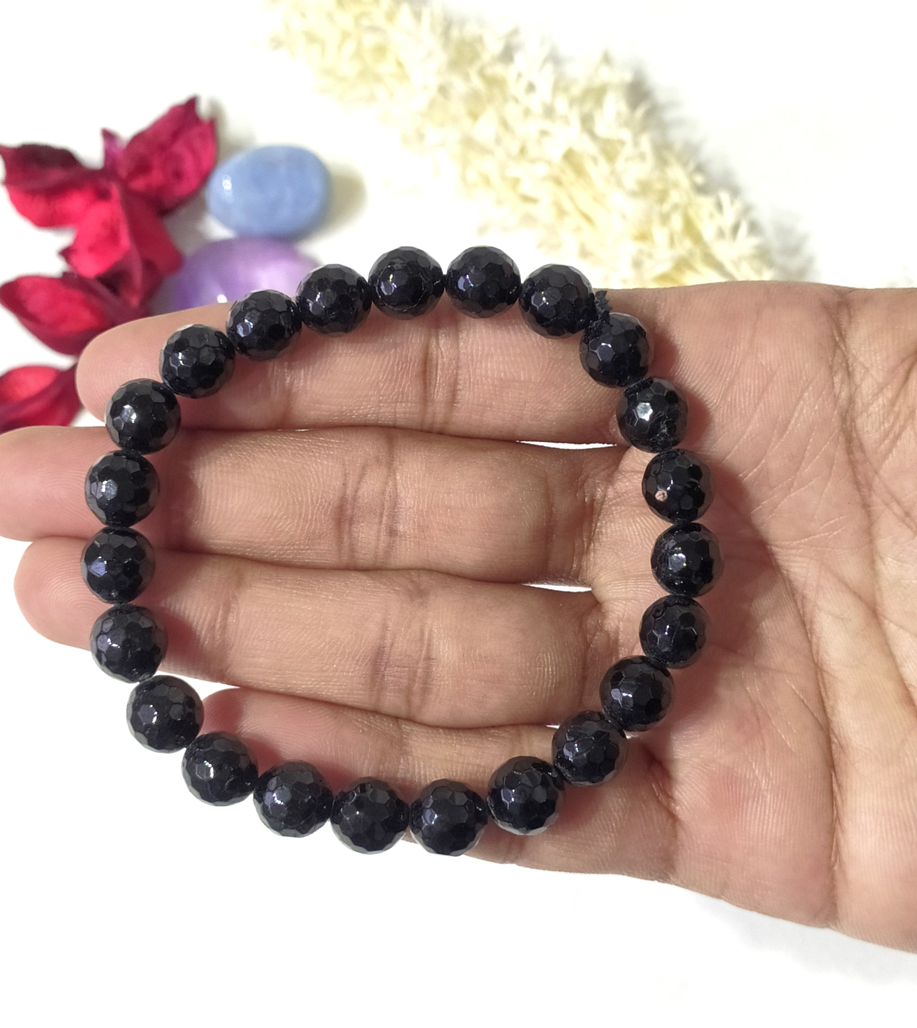 Faceted Black Tourmaline Beads Bracelet, Crystal Bracelet.  DestGlow