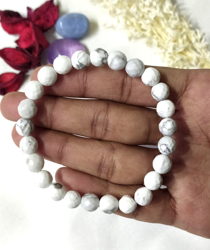 Howlite Faceted Beads Bracelet, Healing Crystal Bracelet  DestGlow