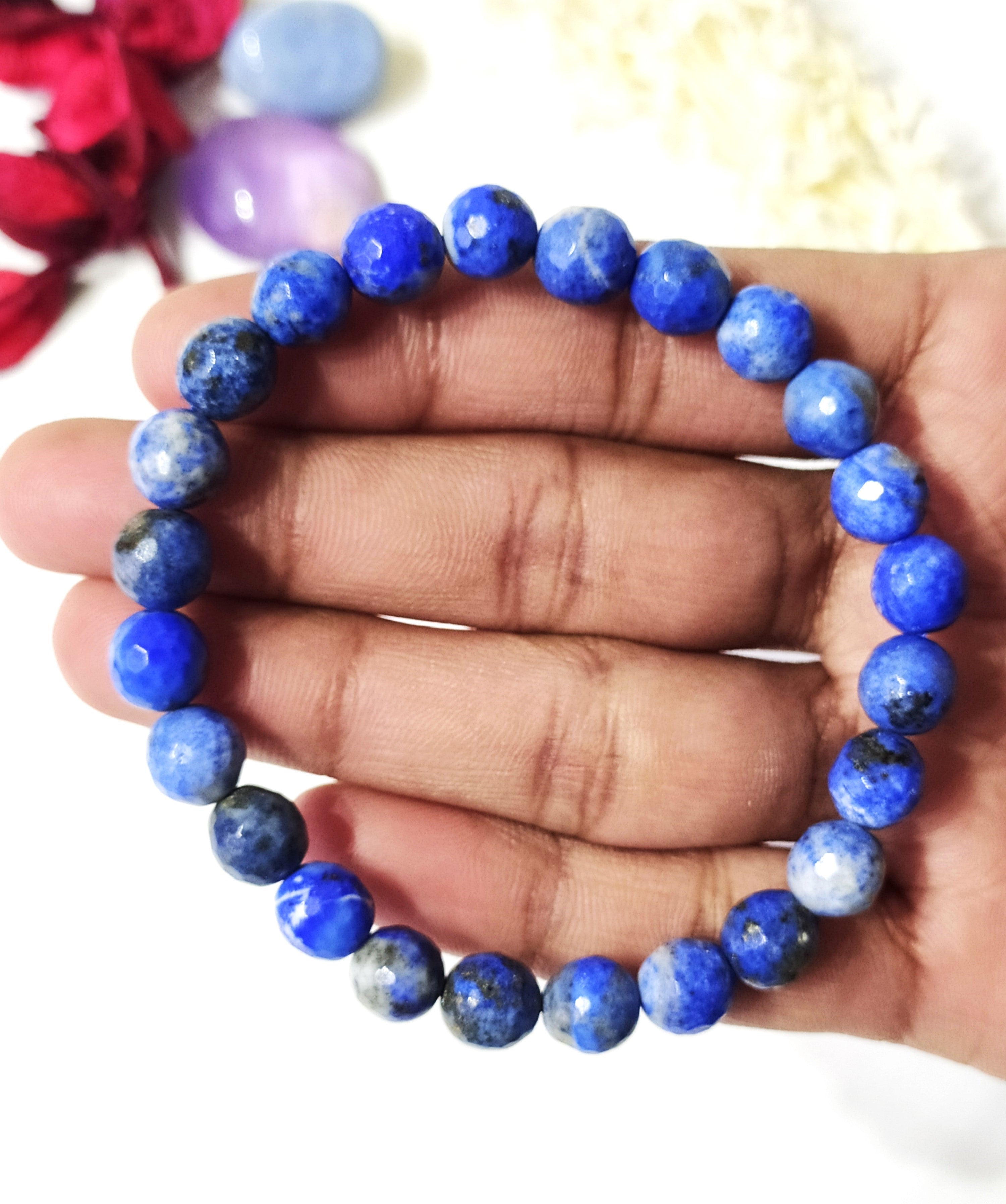 Faceted Lapis Lazuli Beads Bracelet, Crystal Bracelet.  DestGlow