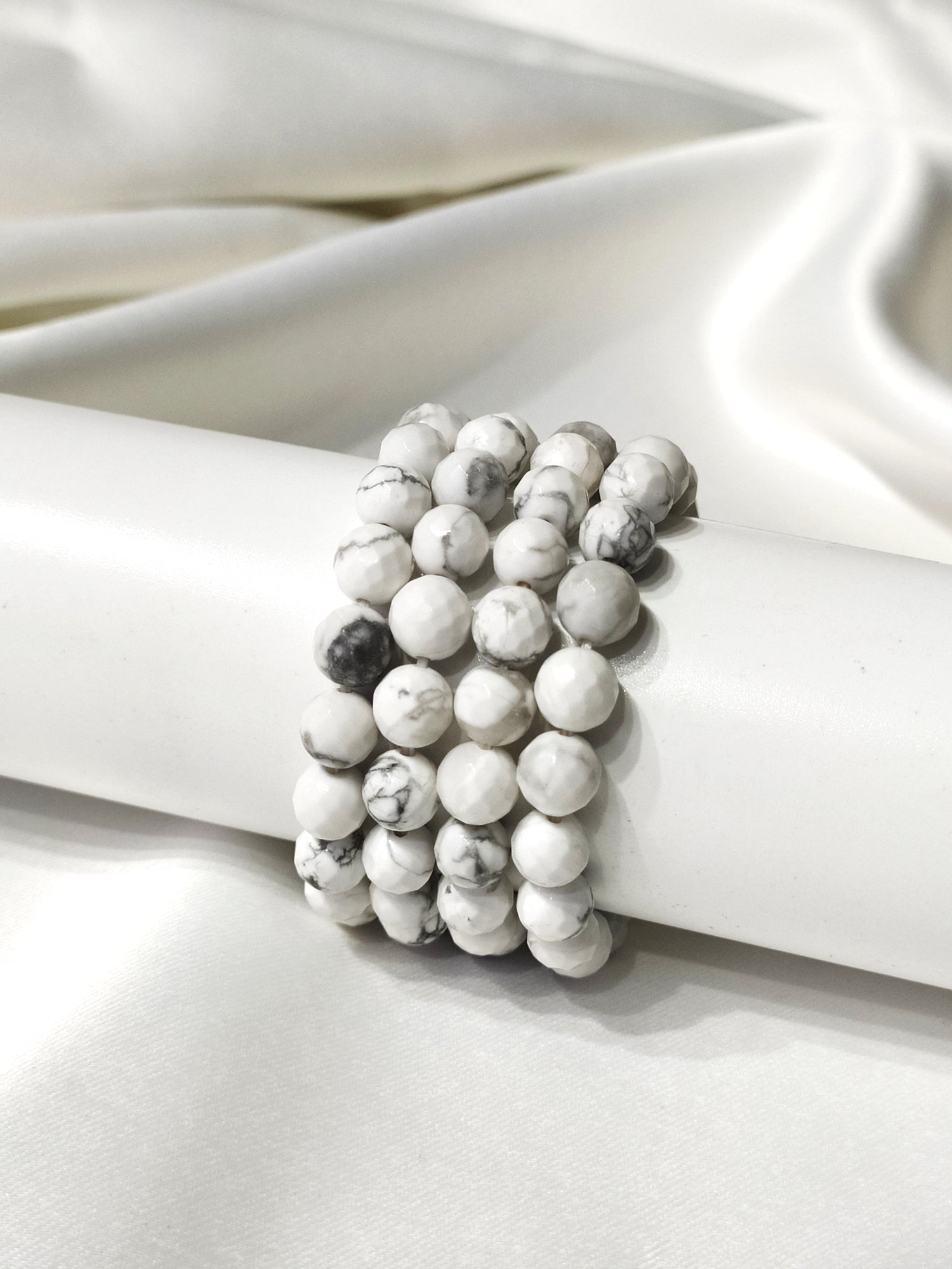 Howlite Faceted Beads Bracelet, Healing Crystal Bracelet  DestGlow