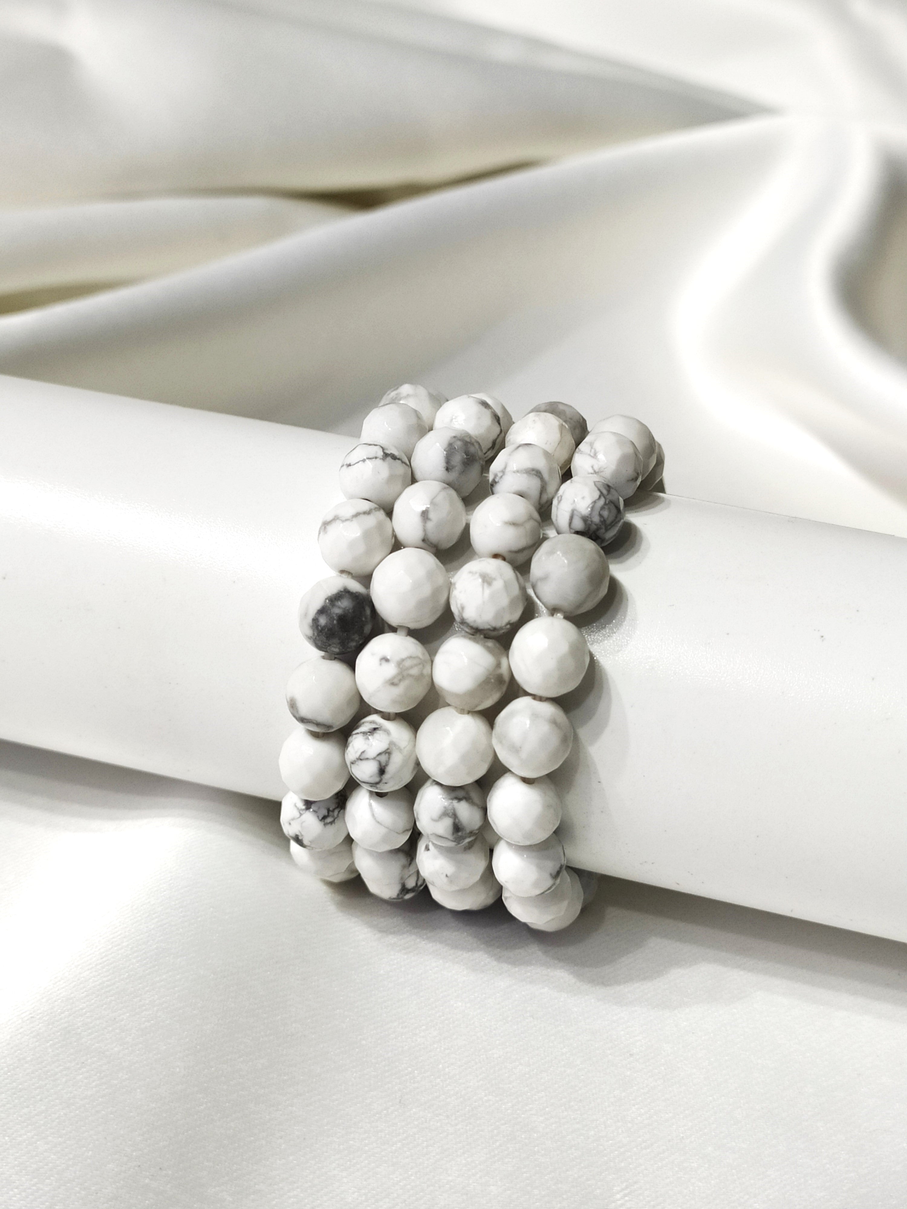 Howlite Faceted Beads Bracelet, Healing Crystal Bracelet  DestGlow