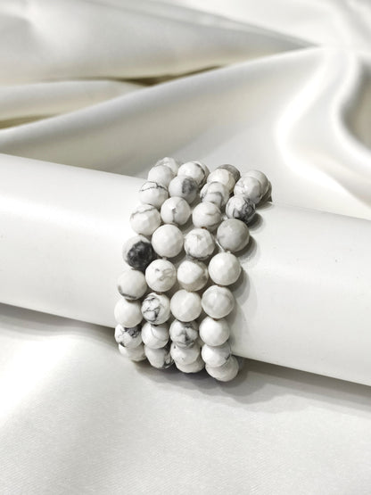 Howlite Faceted Beads Bracelet, Healing Crystal Bracelet  DestGlow
