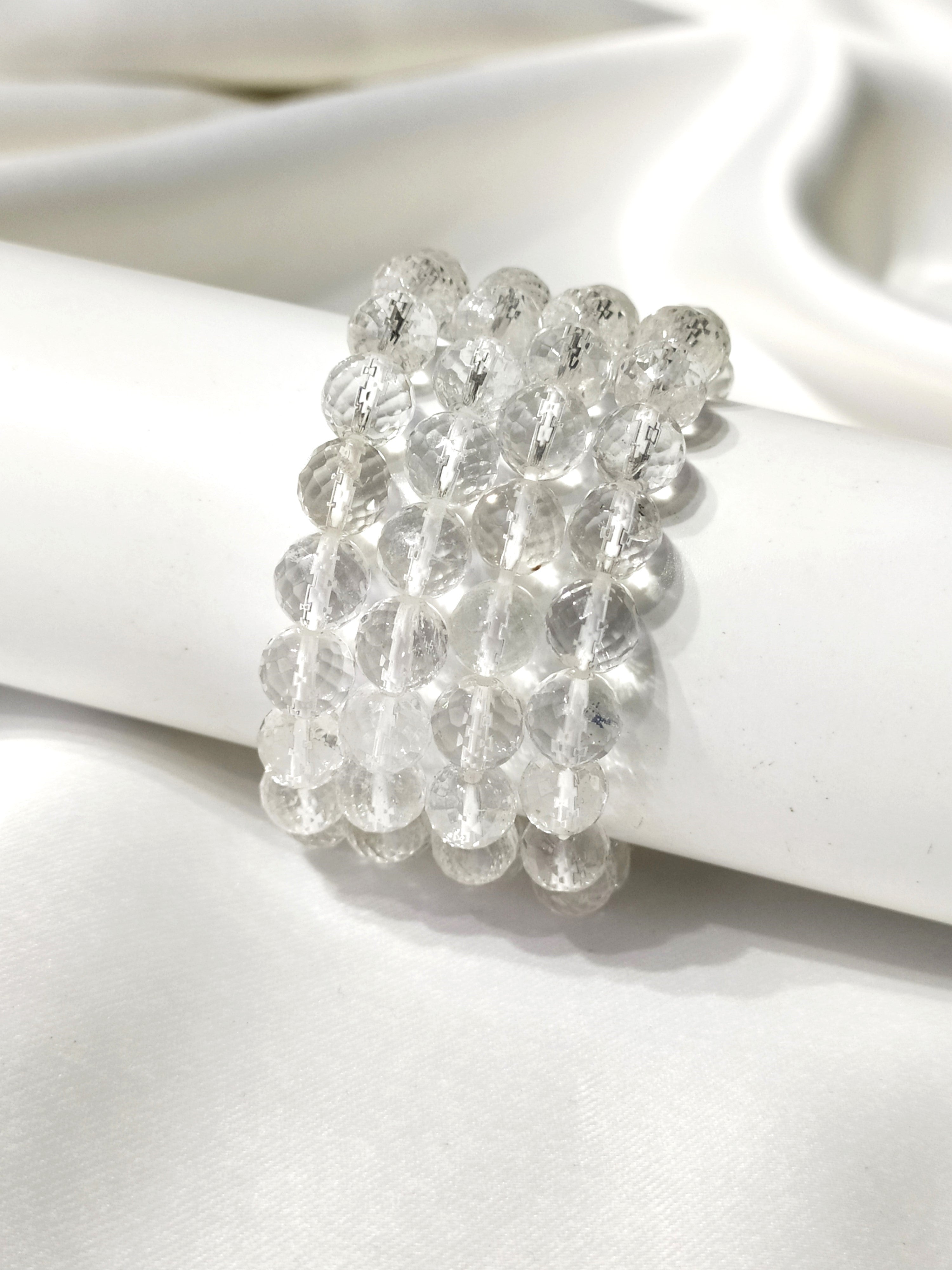 Faceted Clear Quartz Beads Bracelet, Crystal Bracelet.  DestGlow