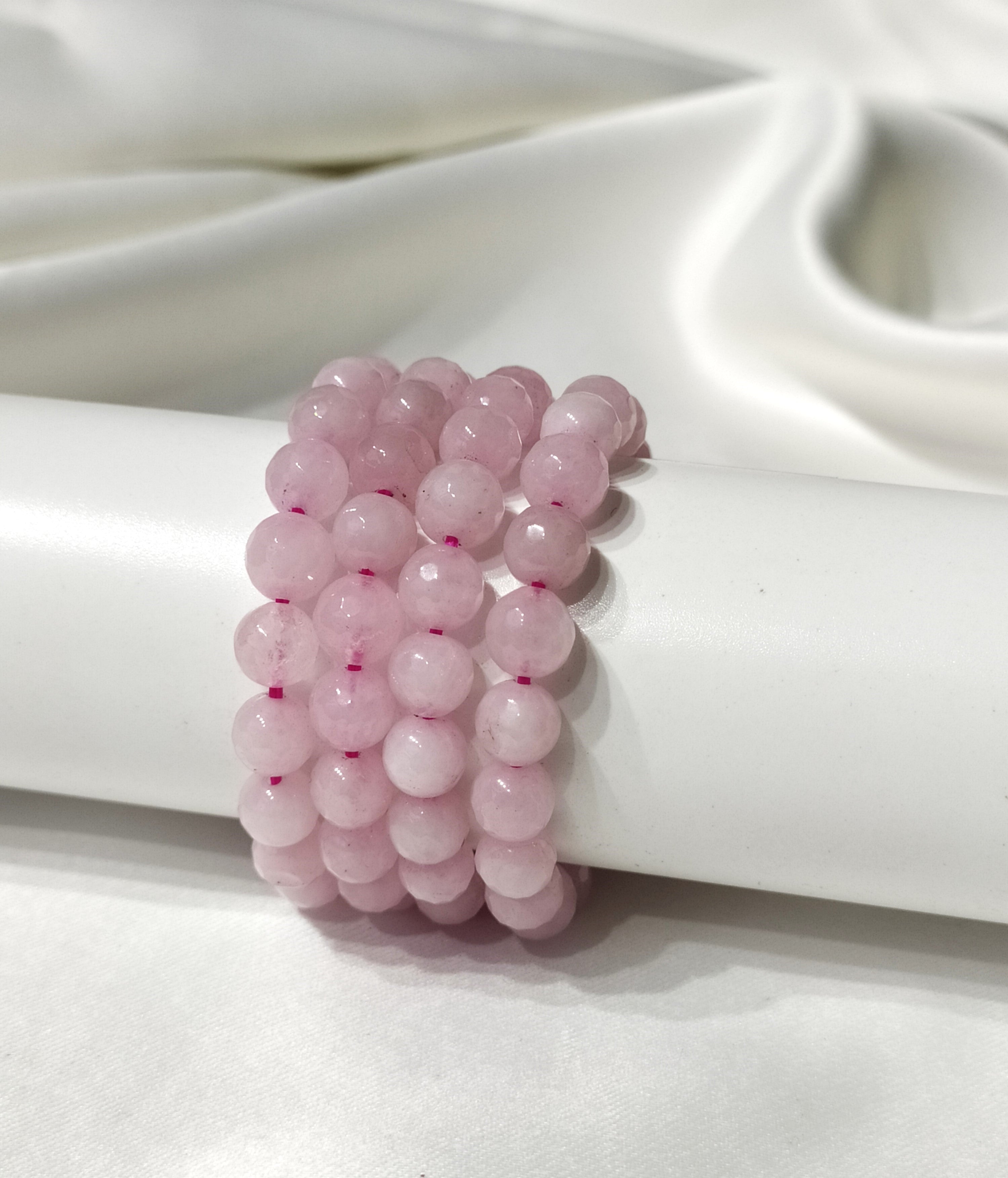 Rose Quartz Faceted Beads Bracelet, Crystal Bracelet
