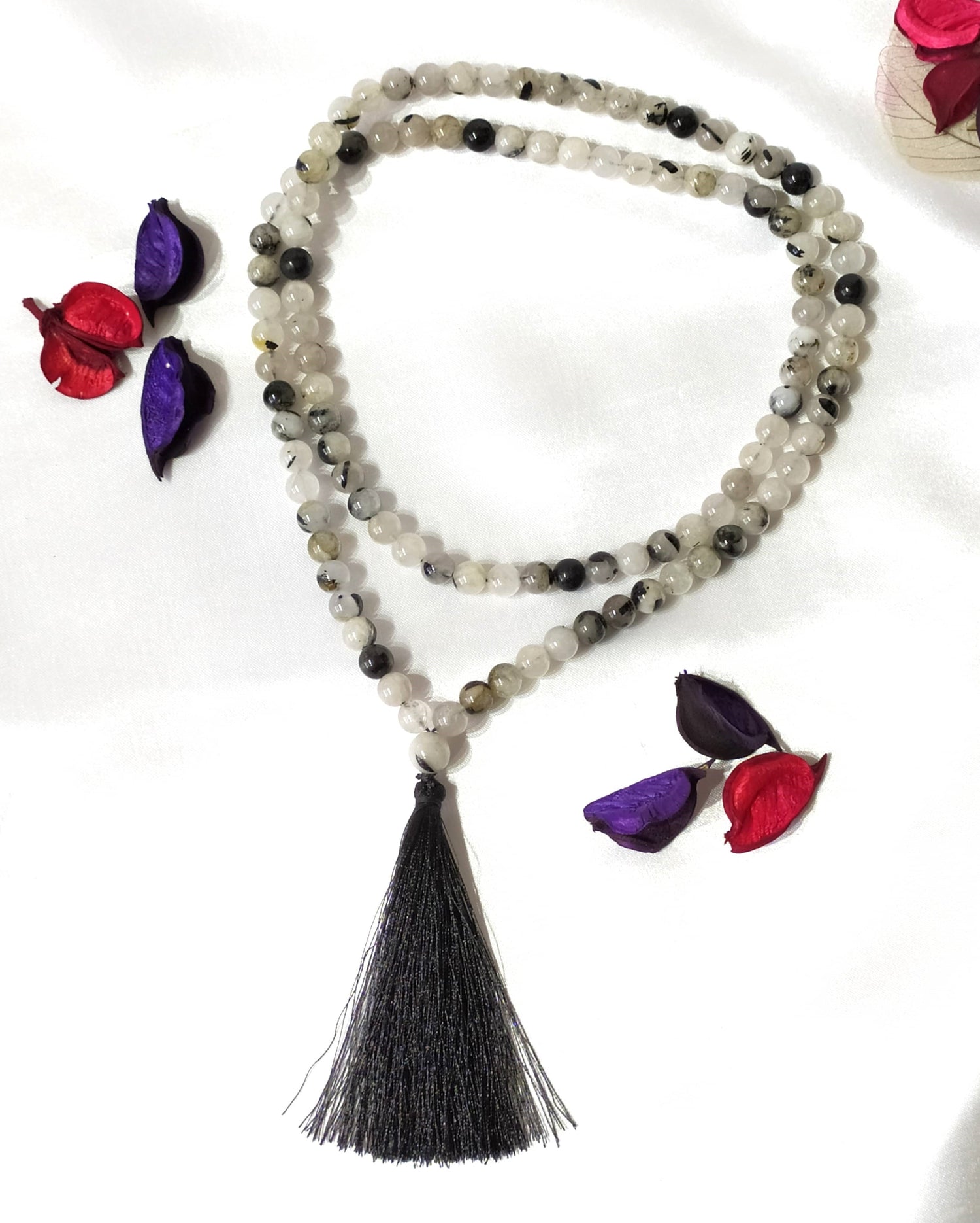 Black Rutile Gemstone Mala, 108 Prayer Bead Mala