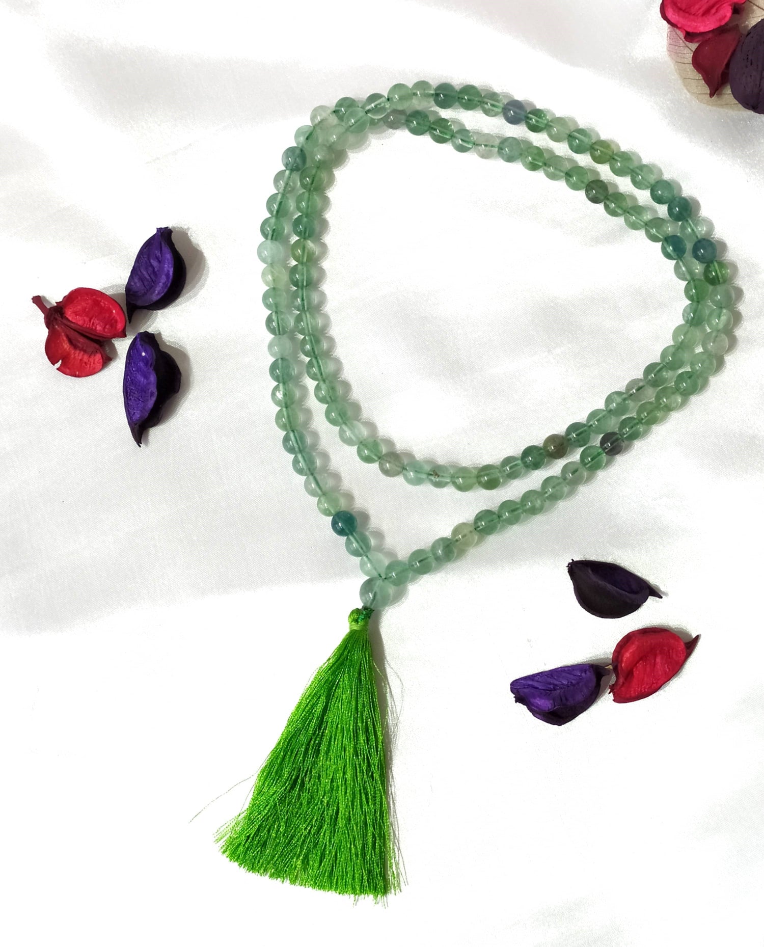 Green Fluorite Gemstone Mala, 108 Prayer Bead Mala.  DestGlow