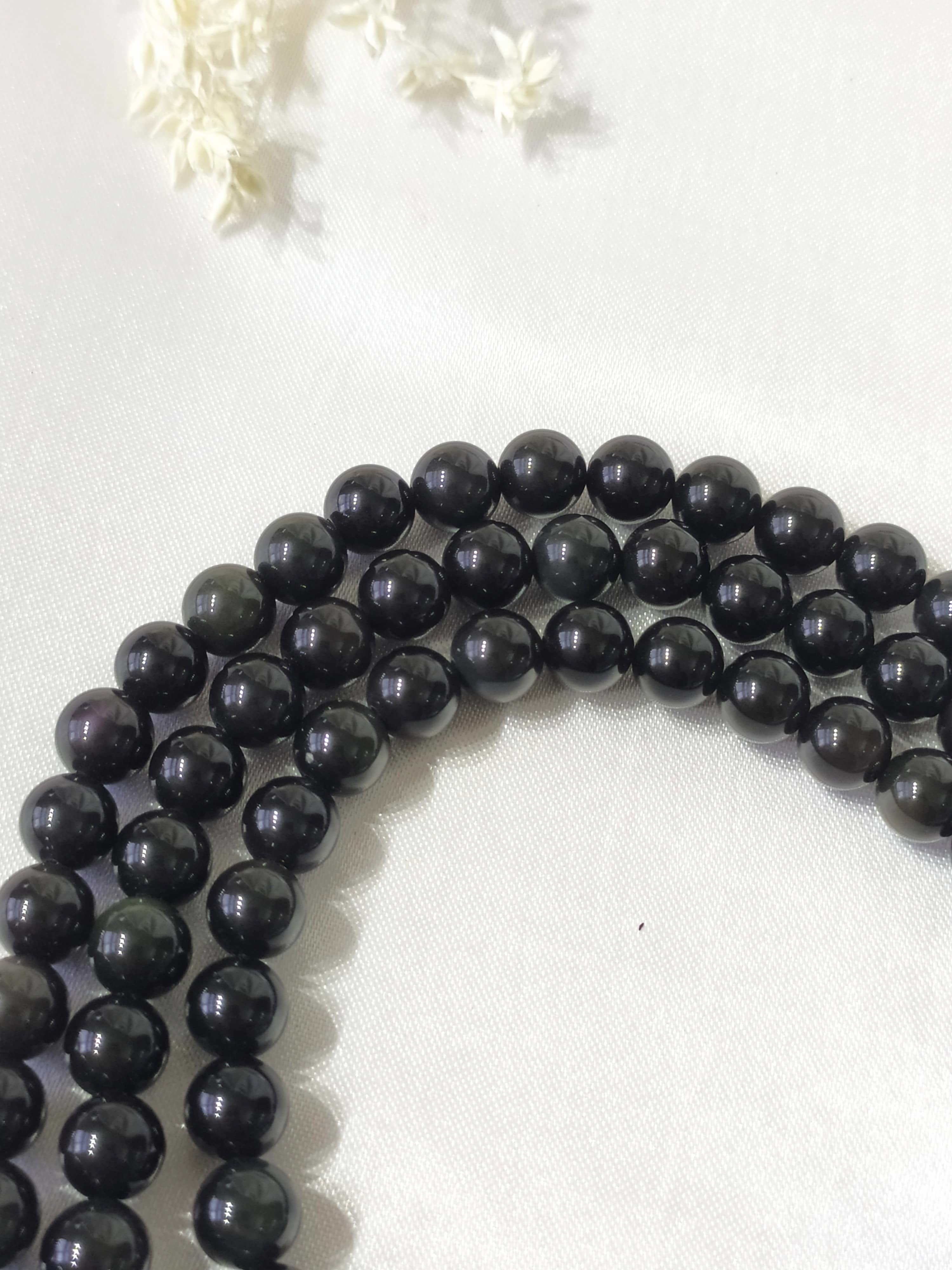 Black Obsidian Gemstone Mala, 108 Prayer Bead Mala.  DestGlow