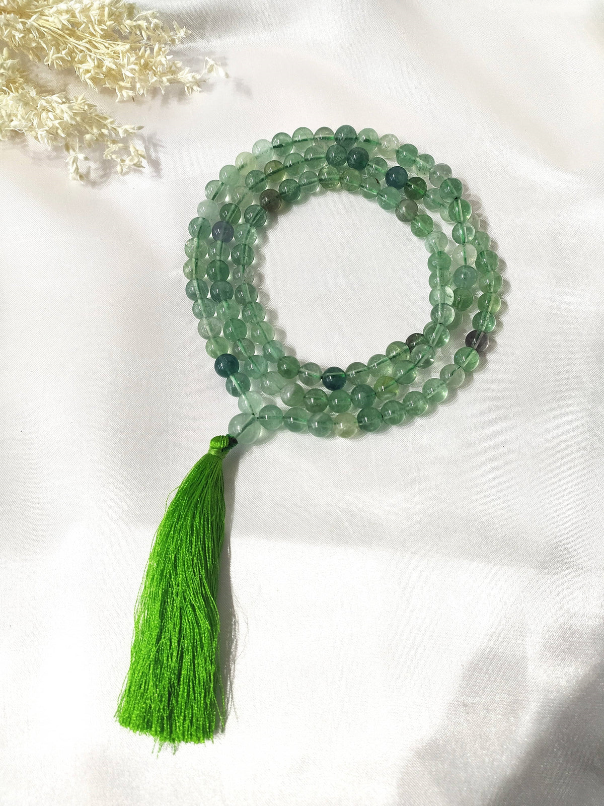 Green Fluorite Gemstone Mala, 108 Prayer Bead Mala.  DestGlow