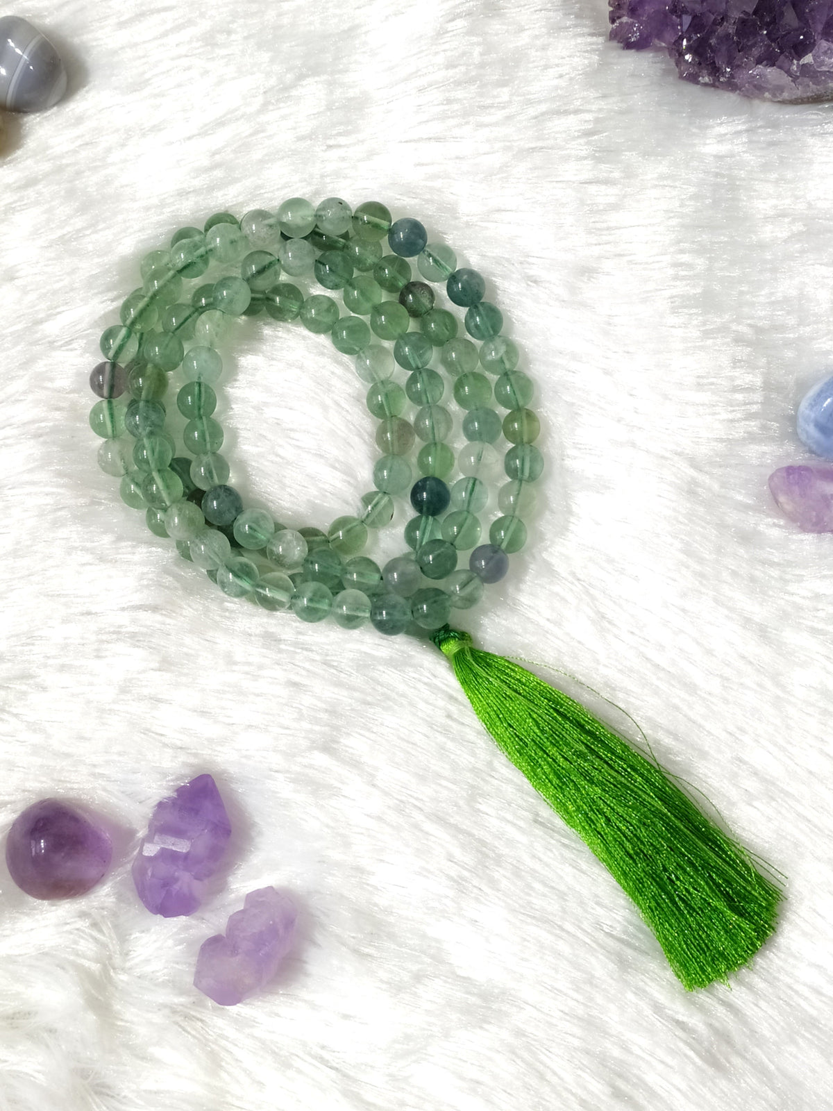 Green Fluorite Gemstone Mala, 108 Prayer Bead Mala.  DestGlow