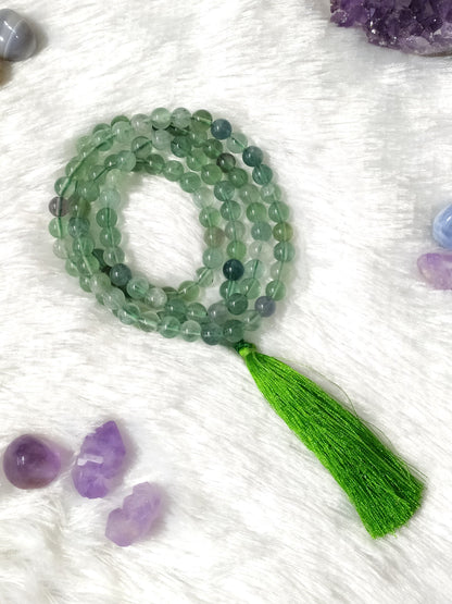 Green Fluorite Gemstone Mala, 108 Prayer Bead Mala.  DestGlow
