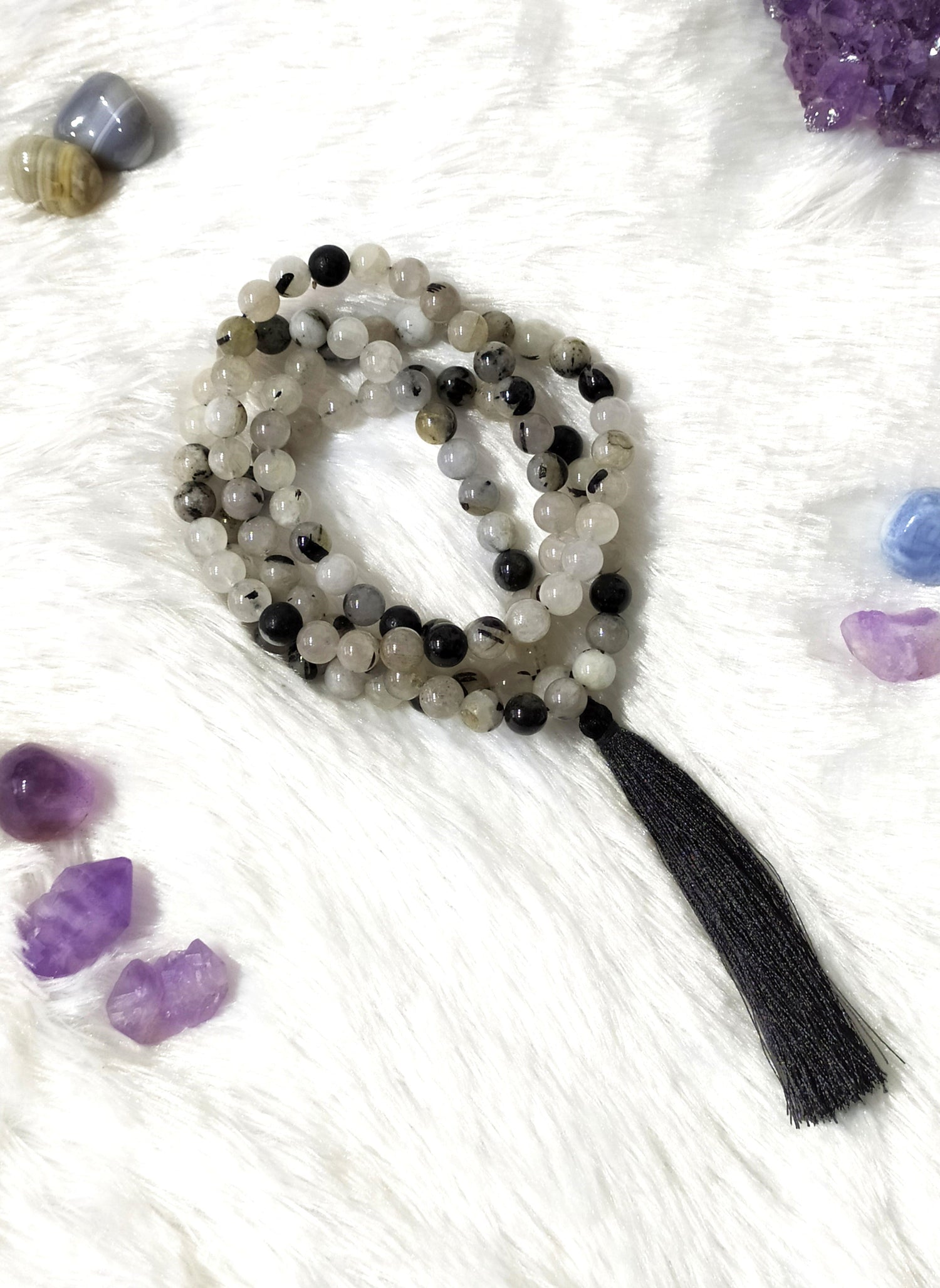 Black Rutile Gemstone Mala, 108 Prayer Bead Mala  DestGlow
