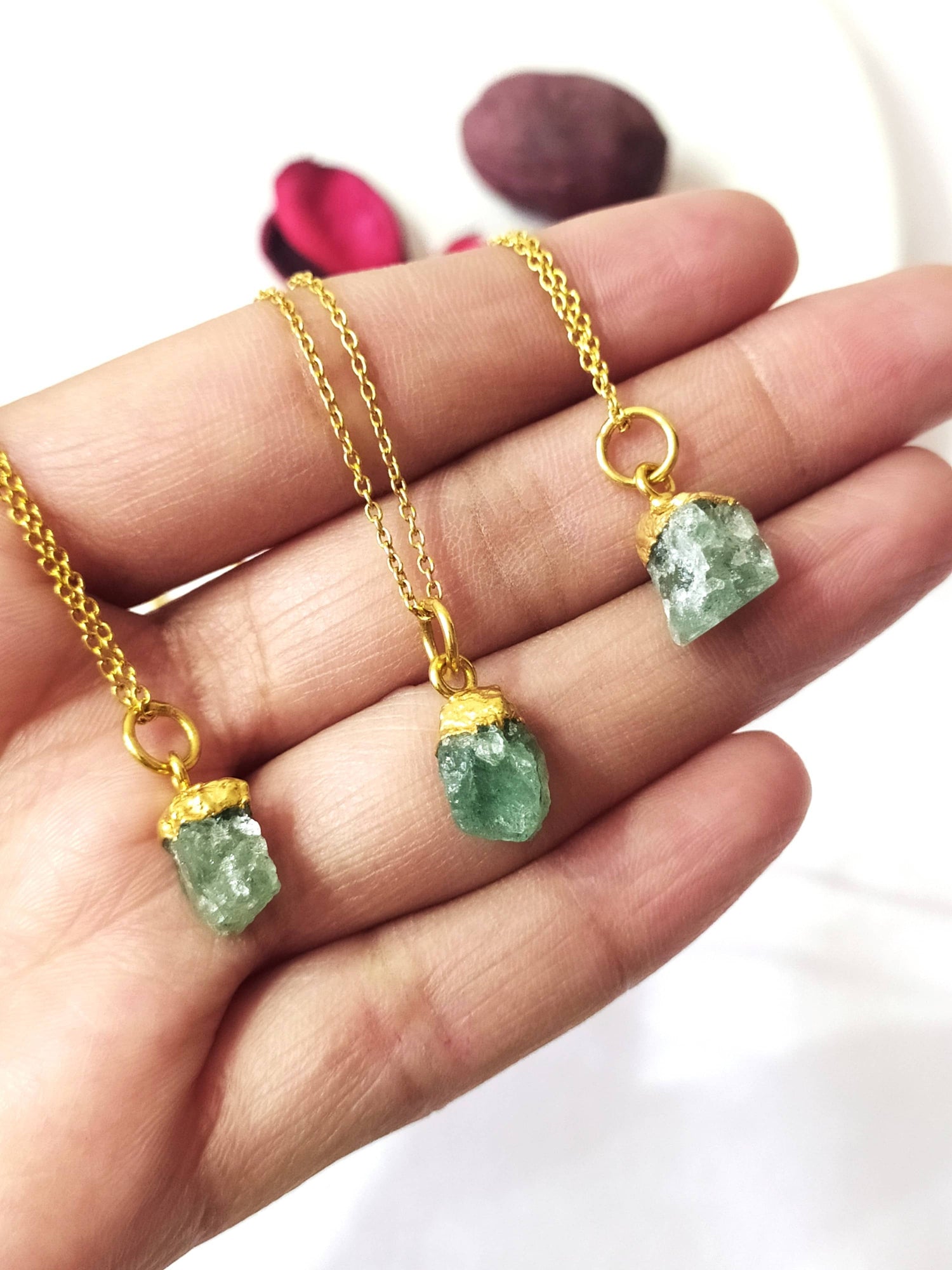 Raw Green Aventurine Crystal Necklace, Raw Gemstone Necklace  DestGlow