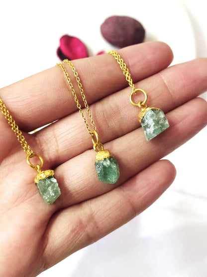 Raw Green Aventurine Crystal Necklace, Raw Gemstone Necklace  DestGlow